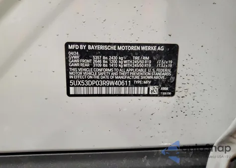 2024 BMW X3 xDrive30I from USA, damaged, VIN 5UX53DP03R9W40611